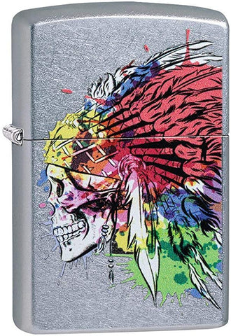 Zippo Skull with Headdress Design Street Chrome 49111
