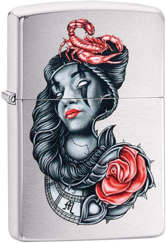 Zippo Stylized Tattoo Design Brushed Chrome 49112