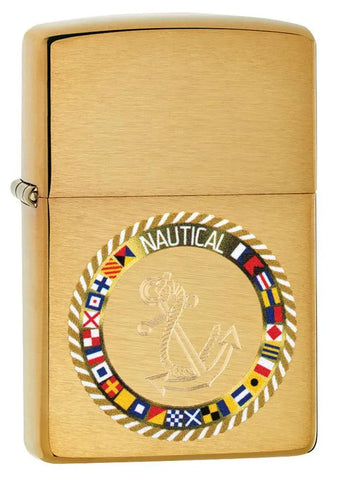 Zippo Nautical Flags and Anchor Design Brushed Brass 49128