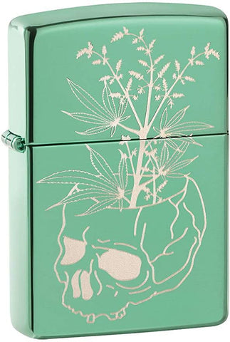 Zippo Botanical Skull Design High Polish Green 49142