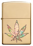 Zippo Pot Leaf Fusion Design High Polish Brass Fusion 49240