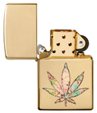 Zippo Pot Leaf Fusion Design High Polish Brass Fusion 49240