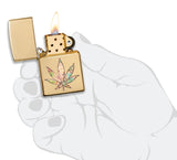 Zippo Pot Leaf Fusion Design High Polish Brass Fusion 49240