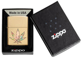 Zippo Pot Leaf Fusion Design High Polish Brass Fusion 49240