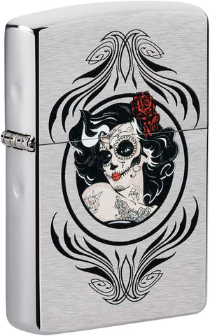 Zippo Day of The Dead Girl Design Brushed Chrome 49253