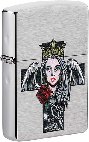 Zippo Cross, Queen and Skull Design Brushed Chrome 49262