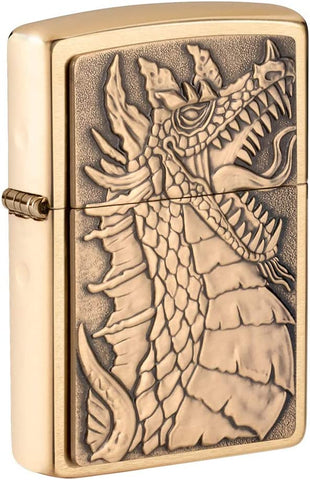 Zippo Dragon Emblem Brushed Brass 49297