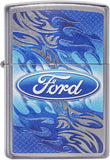 Zippo Ford Blue Flame Script in Oval Logo Street Chrome 49307