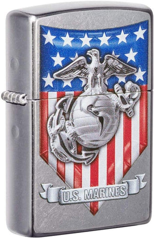Zippo U.S. Marine Corps. Crest and US Flag Street Chrome 49317