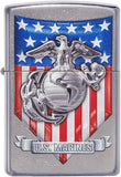 Zippo U.S. Marine Corps. Crest and US Flag Street Chrome 49317