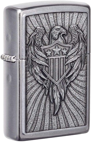 Zippo Eagle Shield Emblem Design Street Chrome 49450