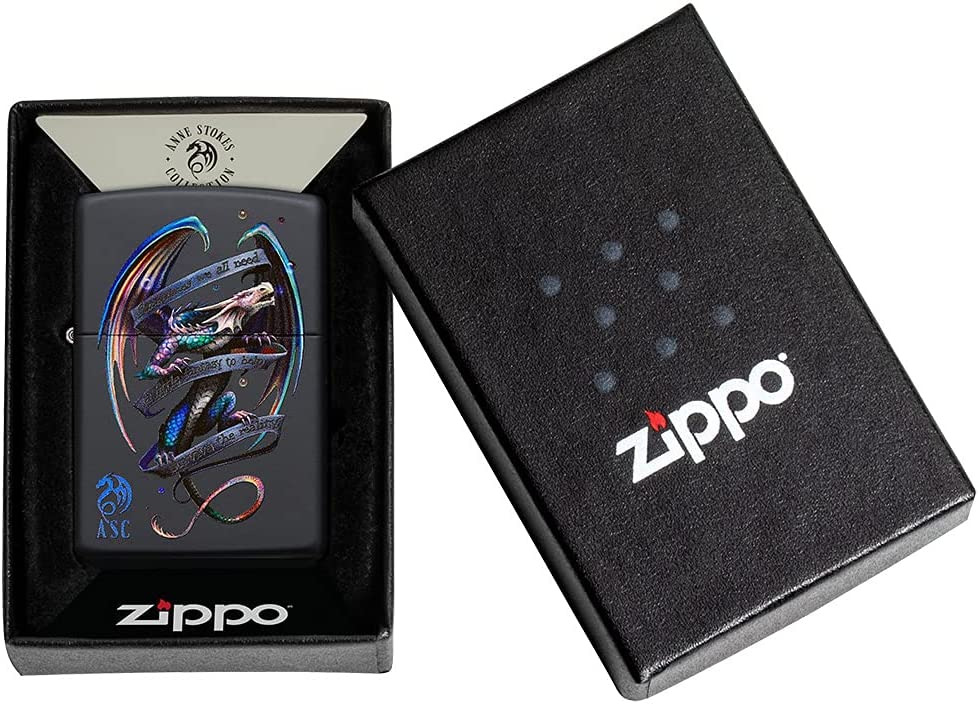 Zippo Anne Stokes Mythical Dragon and Banner Black Matte 49548