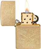Zippo Cannabis Stamped Design Tumbled Brass 49569