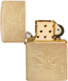 Zippo Cannabis Stamped Design Tumbled Brass 49569