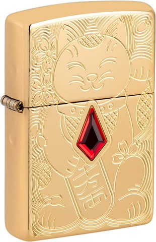 Zippo Lucky Cat Design Armor High Polish Brass 49802