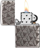 Zippo Geometric Design MultiCut Deep Carved Antique Silver Armor 49883
