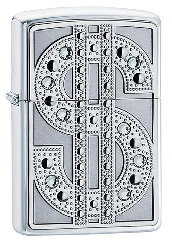 Zippo Dollar Emblem Swarovski Crystals High Polish Chrome 20904