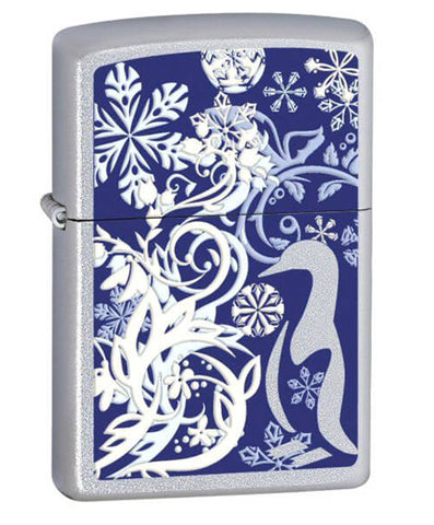 Zippo Penguin Floral Satin Chrome 24762