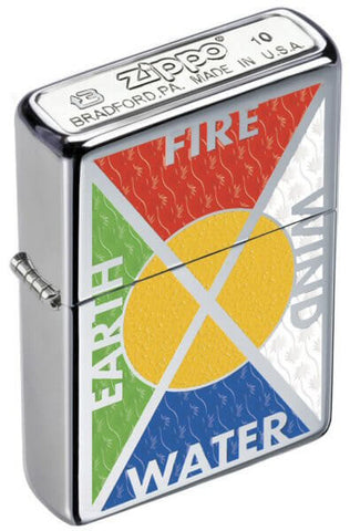 Zippo Earth Fire Wind Water Bottomz Up High Polish Chrome 24812