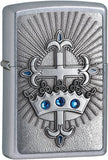 Zippo Street Chrome Crown & Cross Lighter Blue Crystal 24875