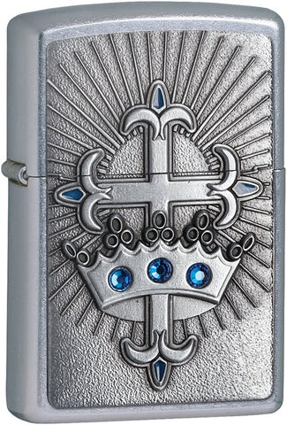 Zippo Street Chrome Crown & Cross Lighter Blue Crystal 24875