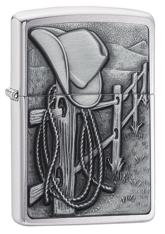 Zippo Resting Cowboy Emblem Brushed Chrome 24879