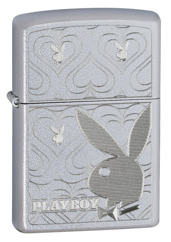 Zippo Playboy Bunny Hearts Satin Chrome Lighter 28077