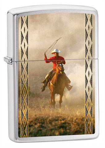 Zippo Brush Chrome Cowboy Roping Lighter 28284