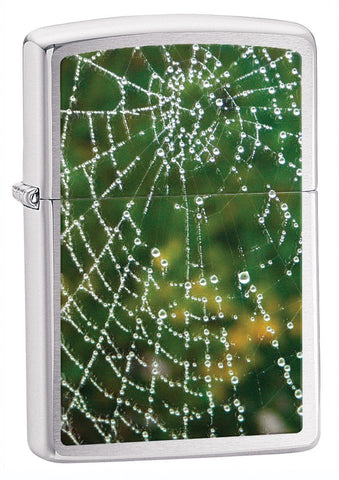 Zippo Brushed Chrome Spider Web Raindrops Lighter 28285