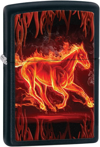 Zippo Black Matte Horse Flaming 28304