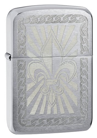 Zippo Brush Chrome 1941 Fleur De Lis Lighter 28325
