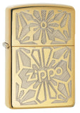 Zippo Logo in Floral Pattern High Polish Brass 28450