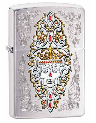 Zippo Intricate Skull with Color Imaged Crystals Brushed Chrome 28794