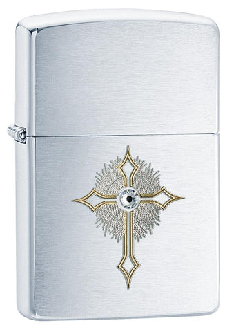 Zippo Cross with Swarovski Crystal Brushed Chrome 28804