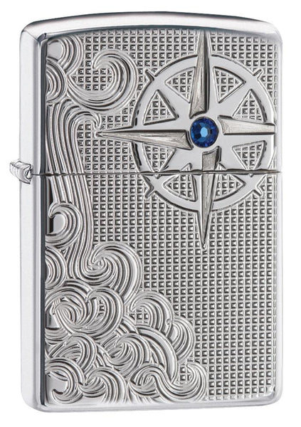 Zippo Armor Nautical Waves Swarovski Crystal High Polish Chrome 28809