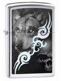 Zippo Blue-eyed Wolf and Skull High Polish Chrome 28872