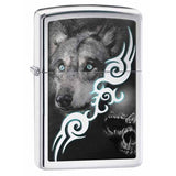 Zippo Blue-eyed Wolf and Skull High Polish Chrome 28872