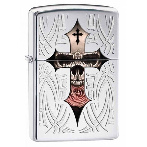 Zippo Cross-adorned Skull High Polish Chrome 28874