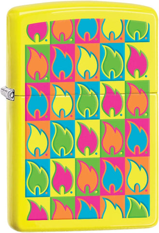 Zippo Boxed Flames Neon Yellow 28954