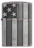 Zippo Armor American Flag Pocket Lighter, Antique Silver Plate 28974