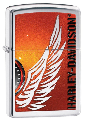 Zippo Harley Davidson Pocket Lighter, Red Wings/Chrome 28977