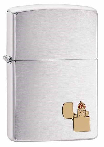 Zippo Gold Emblem Brushed Chrome 29102