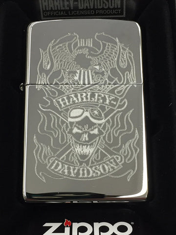 Zippo Harley-Davidson Skull Flames w/ Eagle High Polish Chrome 29283