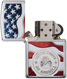 Zippo American Stamp on Flag High Polish Chrome 29395