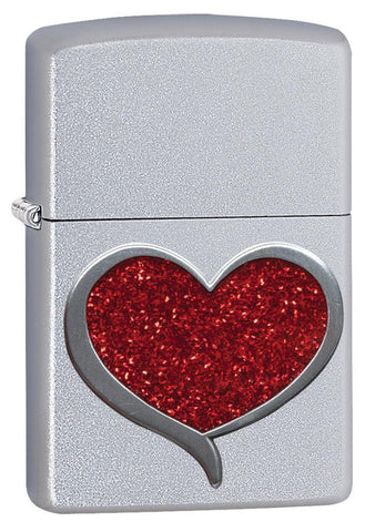 Zippo Glitter Heart Embelm Satin Chrome 29410