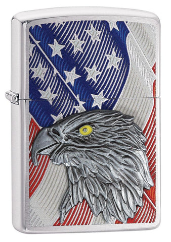 Zippo USA Flag with Eagle Emblem Brushed Chrome 29508