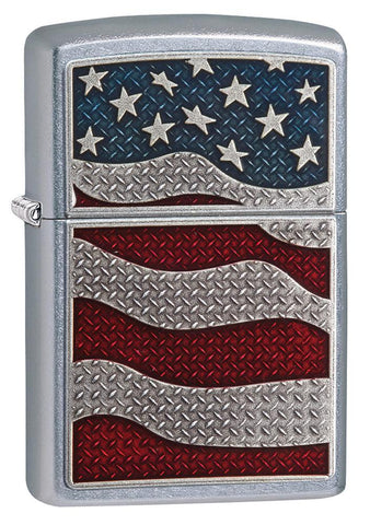 Zippo Diamond Plate Flag Emblem Street Chrome 29513