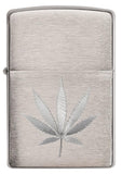 Zippo Brushed Chrome Marijuana Leaf Pocket Lighter 29587