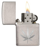 Zippo Brushed Chrome Marijuana Leaf Pocket Lighter 29587