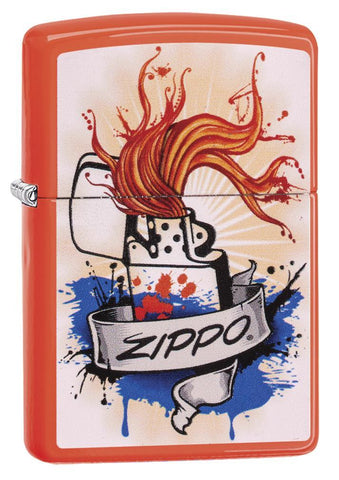 Zippo Splash Neon Orange Pocket Lighter 29605